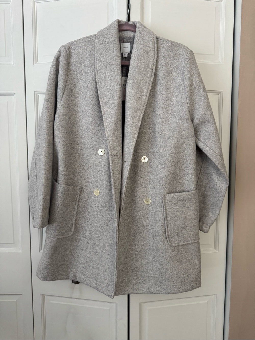 NWT PureJill J.Jill XS Fuzzy Shawl Collar Jacket Light Gray Car Coat